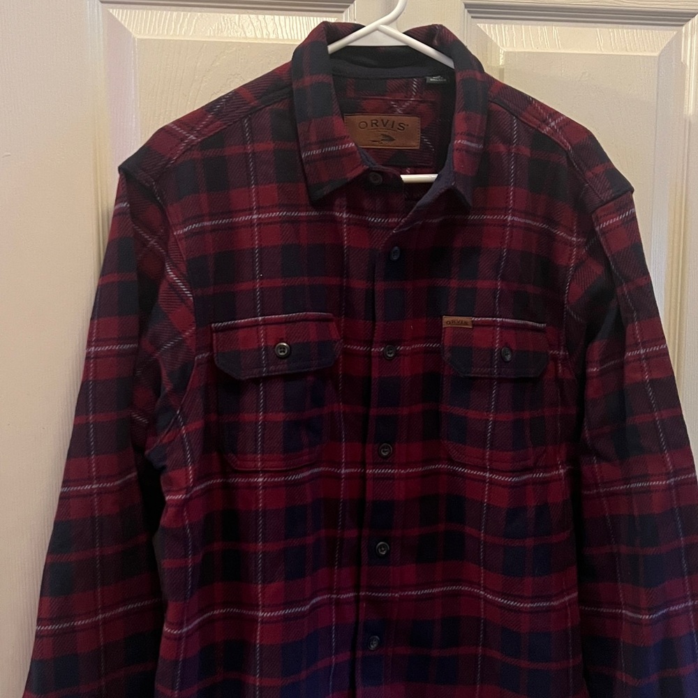 Orvis Burgundy and Navy Plaid Shirt